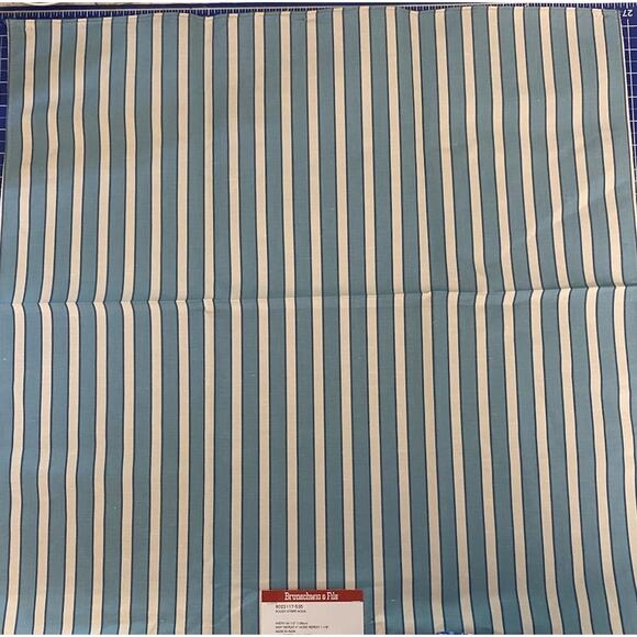 2 Brunschwig & Fils Rouen Stripe Beige Aqua Linen Blend Upholstery Fabric Sample - Picture 2 of 5